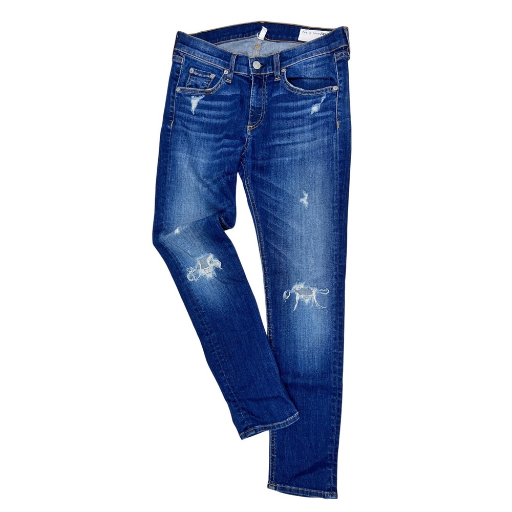 Rag‎ & Bone Capri Jeans Womens 26 Blue Excellent Distressed Ripped Denim